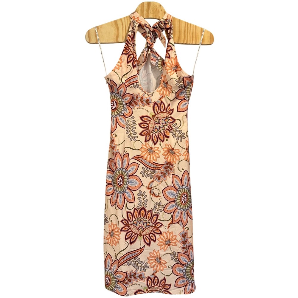 GUESS Southwest Jacobean Print Marsha Dress 14 NEW Peach Multi Halter Midi Foral - Picture 3 of 16